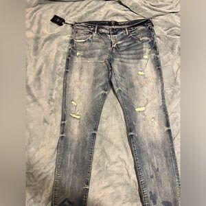 PRPS Le Sabre 42W Slim Tapered Fit Distressed Faded Blue Denim Jeans NWTs